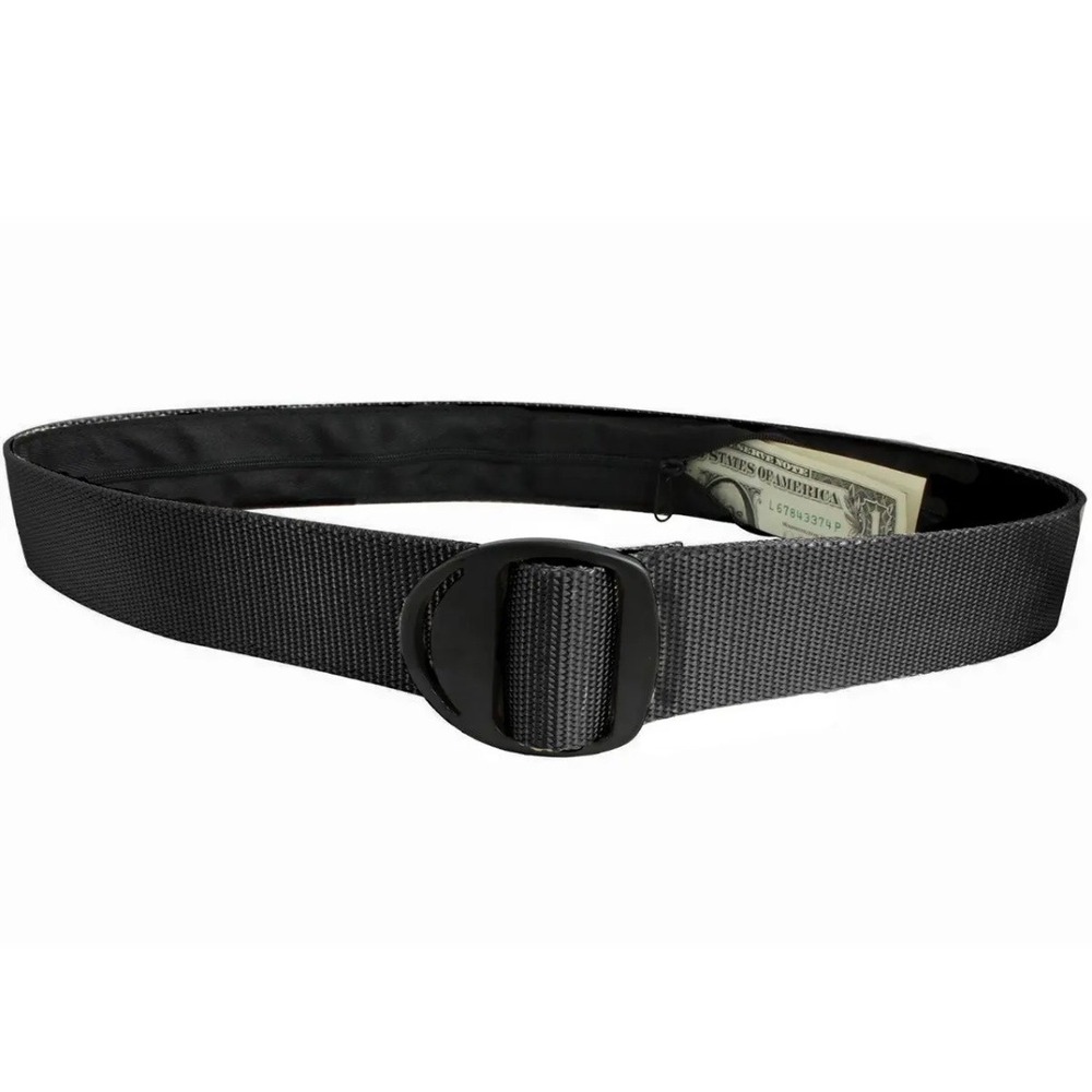 Bison Designs Mens XL Black Nylon Webbing Money Belt Hidden Zipper Pocket USA